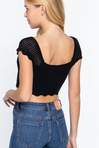 Short Sleeve V-neck Front Knot Detail Sweater Knit Crop Top Look Up Deals