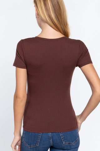 Short Sleeve V-neck Rib Top Look Up Deals