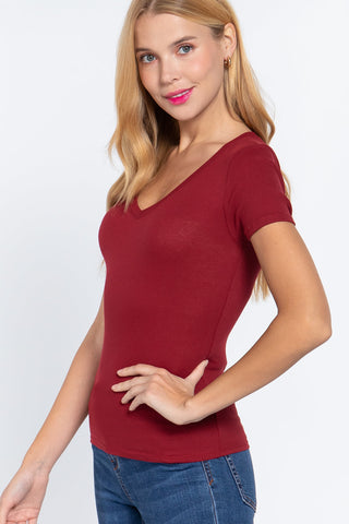 Short Sleeve V-neck Rib Top Look Up Deals