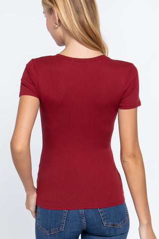 Short Sleeve V-neck Rib Top Look Up Deals