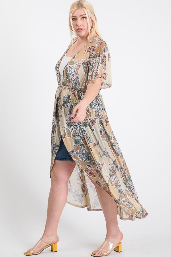 Short Sleeves Long-line Printed Mesh Open Cardigan Look Up Deals