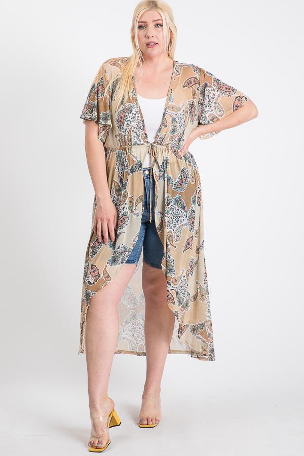 Short Sleeves Long-line Printed Mesh Open Cardigan Look Up Deals