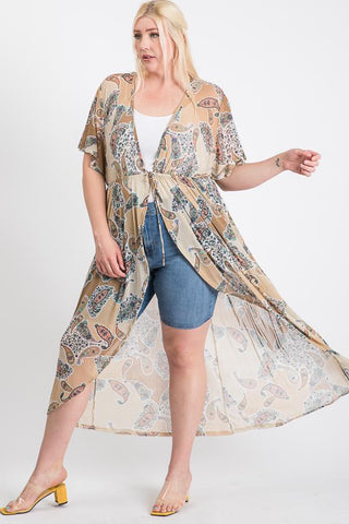 Short Sleeves Long-line Printed Mesh Open Cardigan Look Up Deals