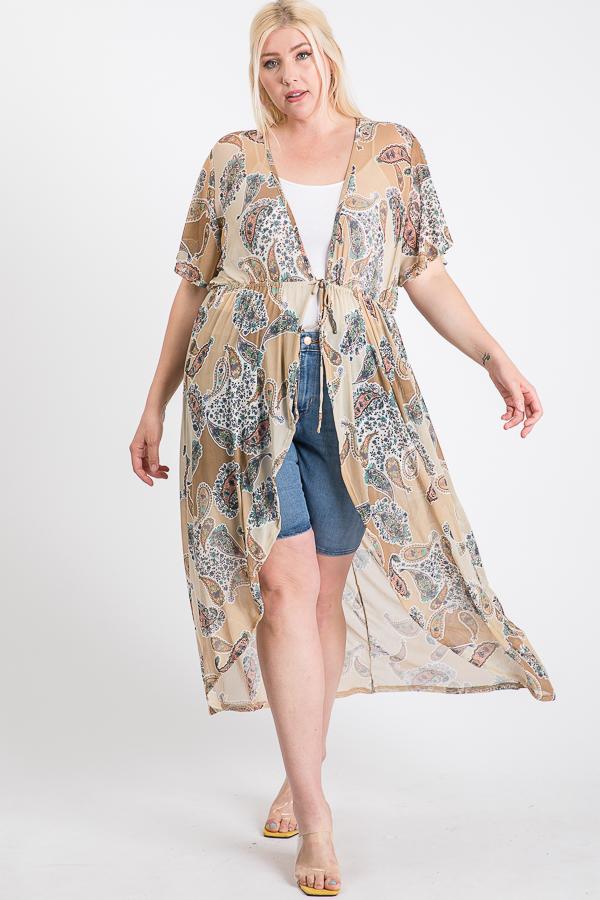 Short Sleeves Long-line Printed Mesh Open Cardigan Look Up Deals