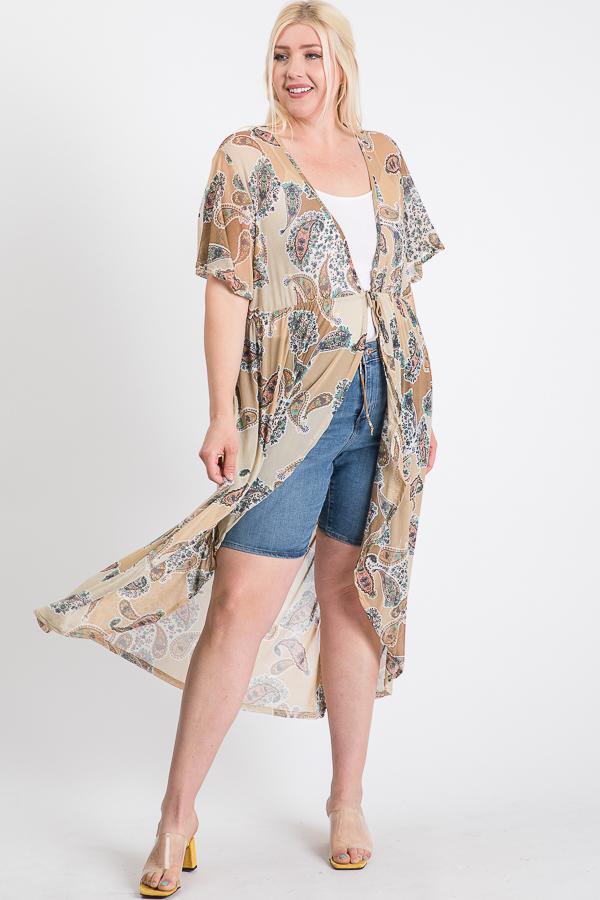 Short Sleeves Long-line Printed Mesh Open Cardigan Look Up Deals