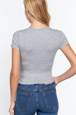 Short Slv Crew Neck Rib Crop Top Look Up Deals