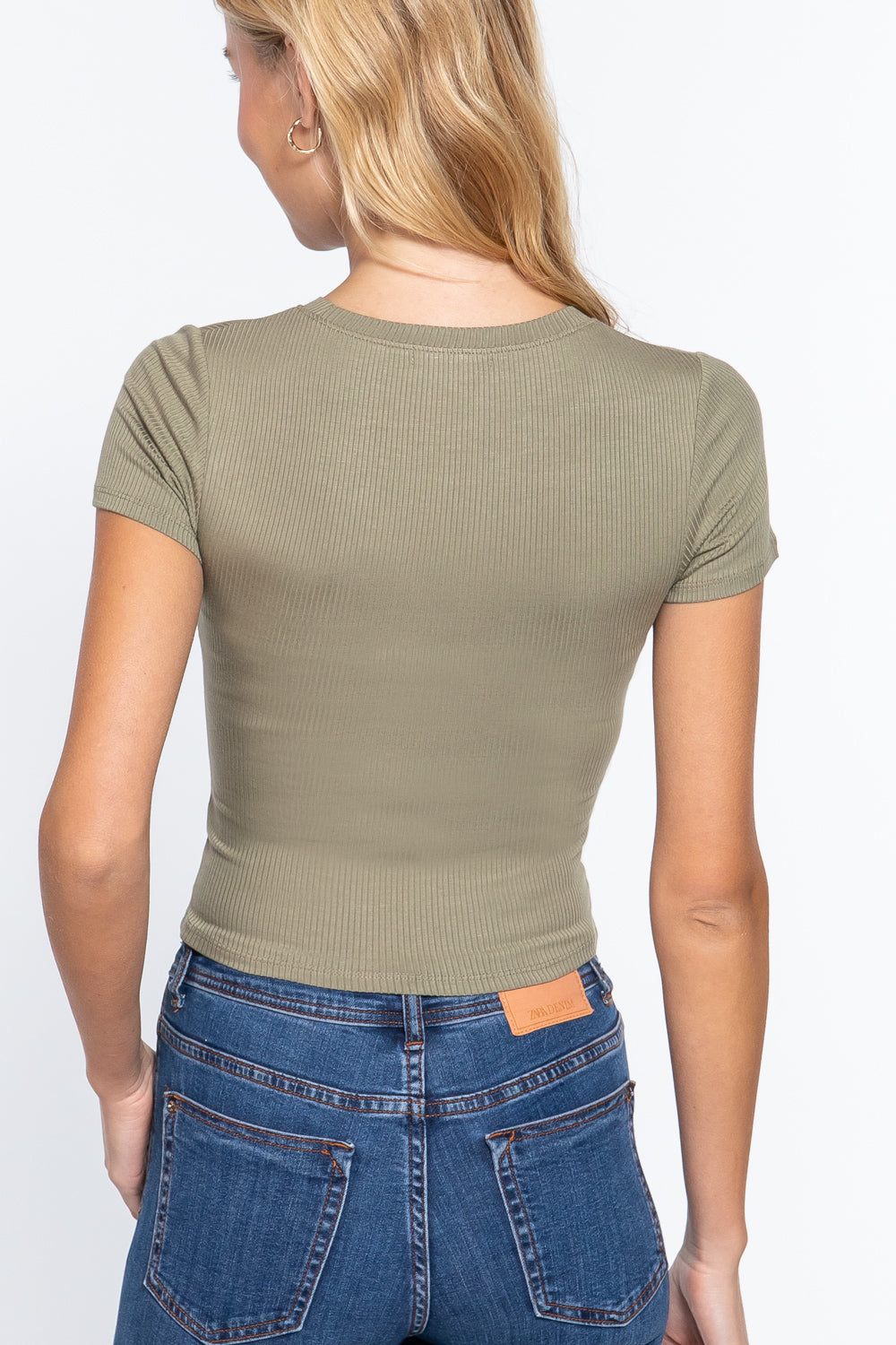 Short Slv Crew Neck Rib Crop Top Look Up Deals