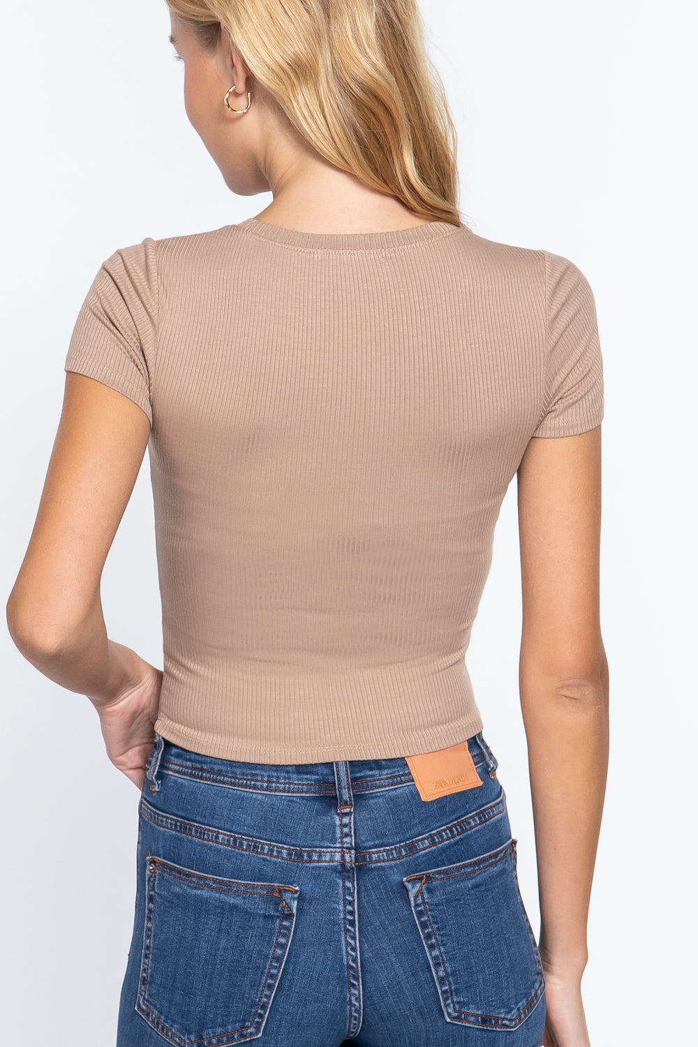 Short Slv Crew Neck Rib Crop Top Look Up Deals