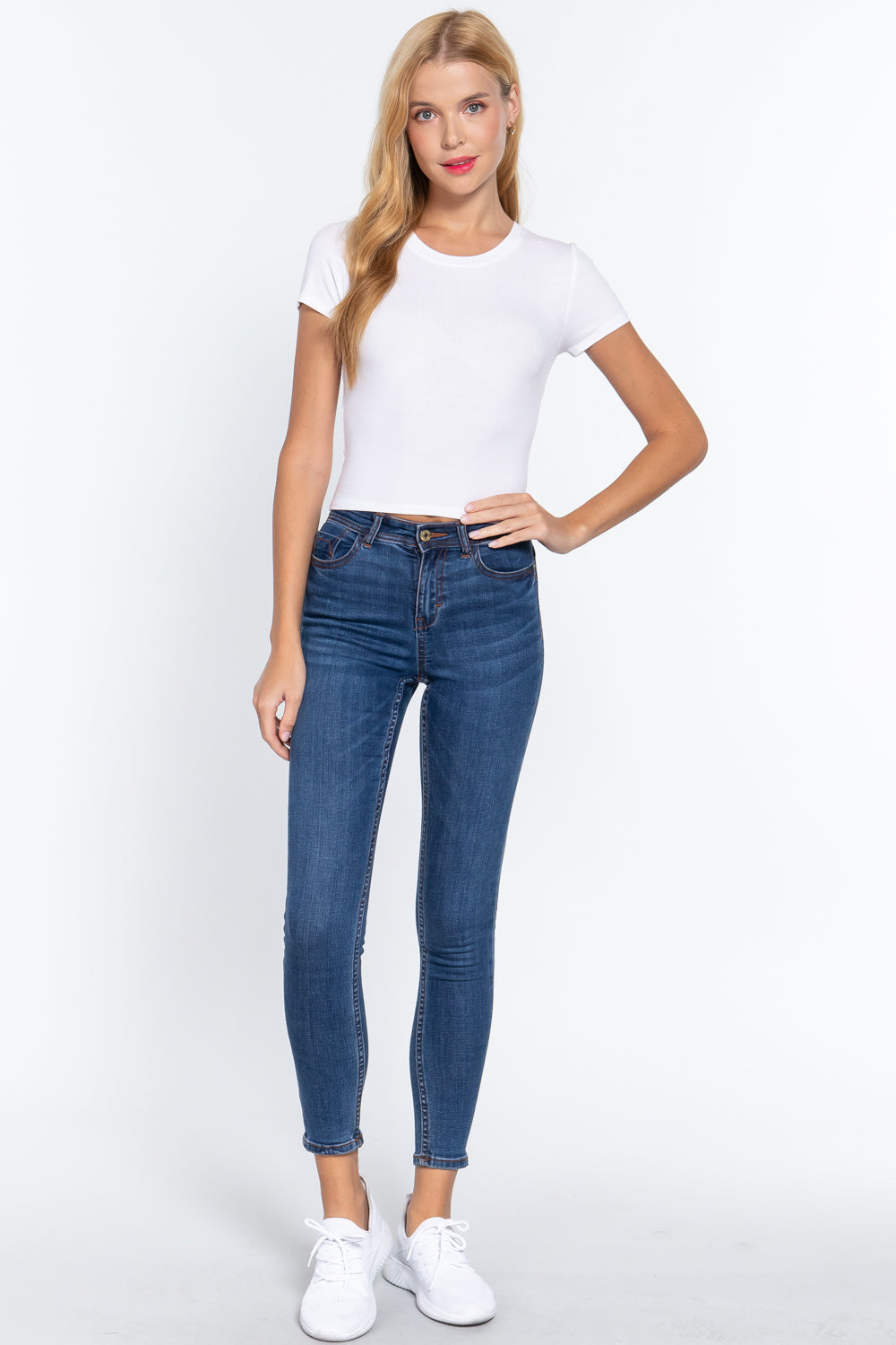 Short Slv Crew Neck Rib Crop Top Look Up Deals