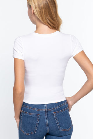 Short Slv Crew Neck Rib Crop Top Look Up Deals