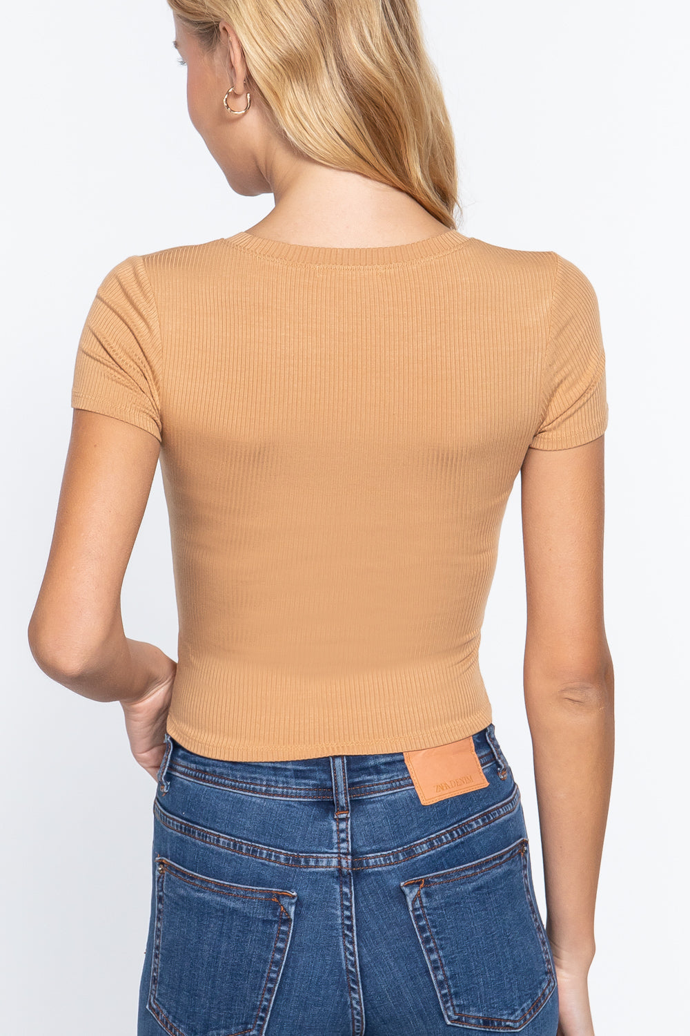 Short Slv Crew Neck Rib Crop Top Look Up Deals