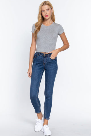 Short Slv Crew Neck Rib Crop Top Look Up Deals