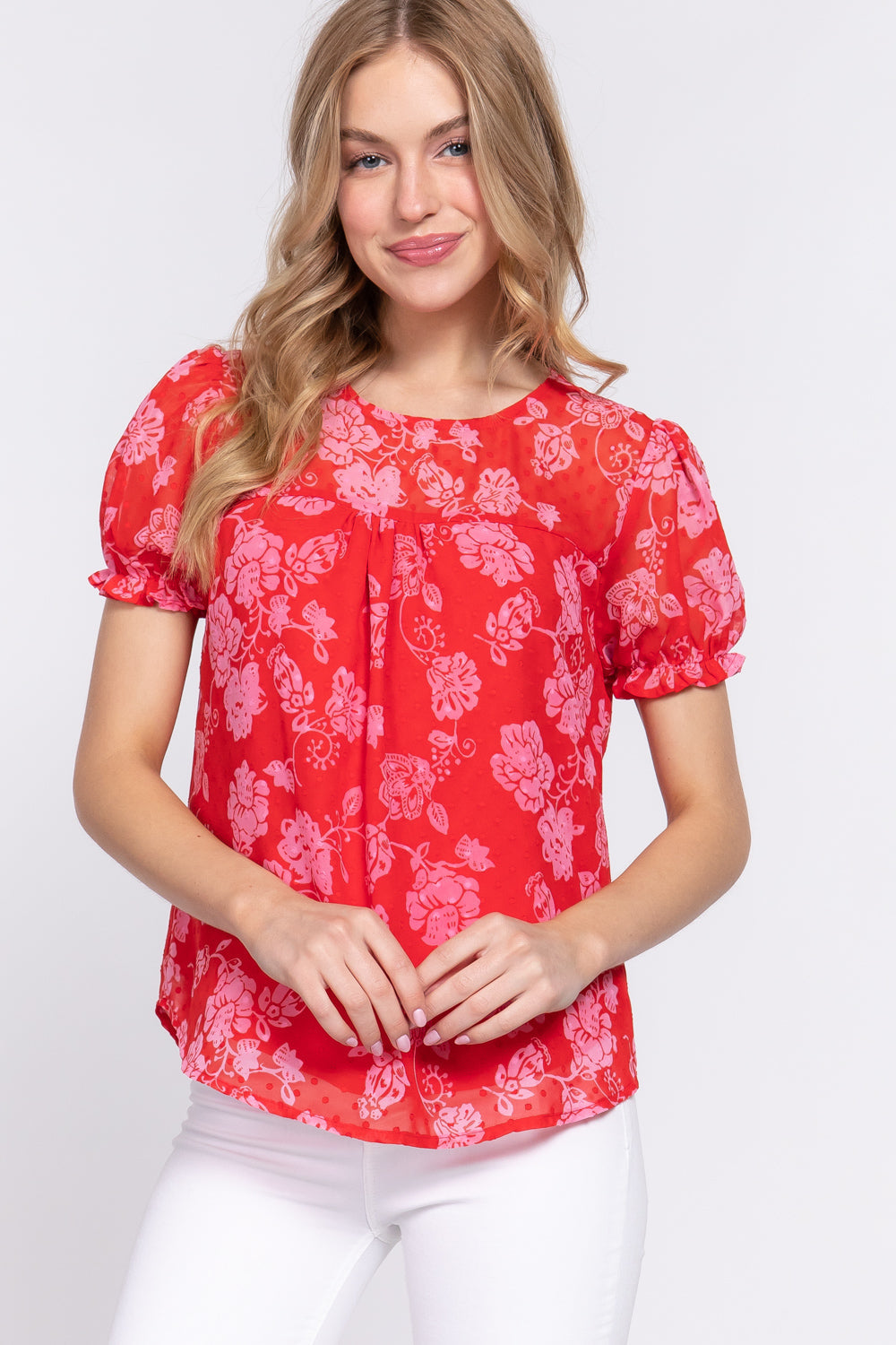 Short Slv Print Clip Dot Blouse Look Up Deals