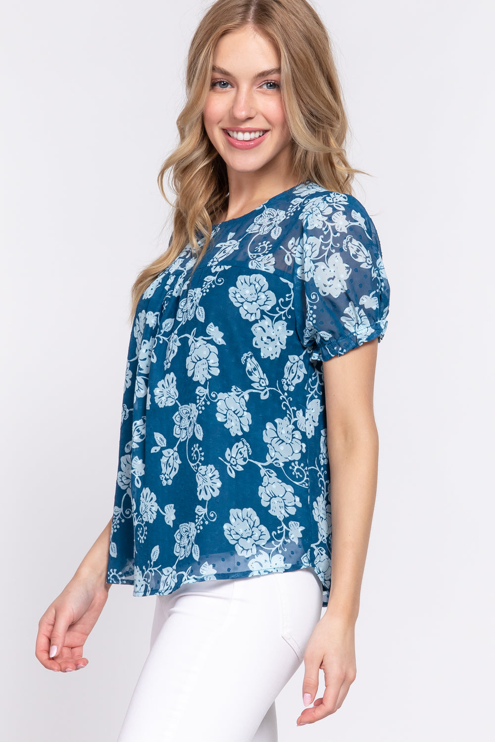 Short Slv Print Clip Dot Blouse Look Up Deals