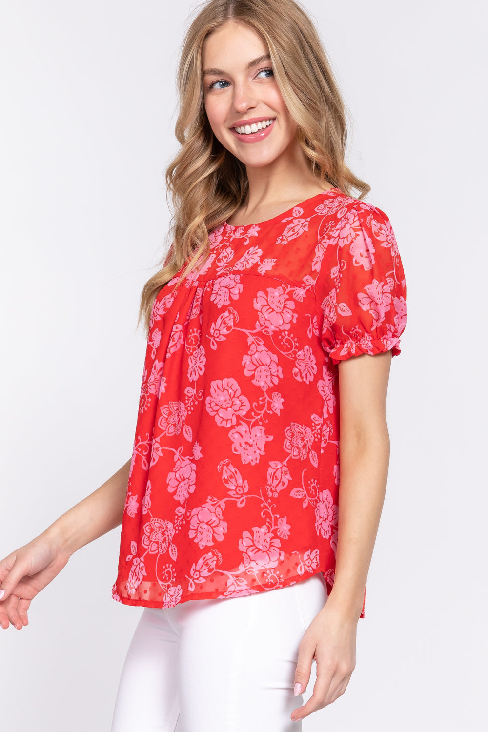 Short Slv Print Clip Dot Blouse Look Up Deals