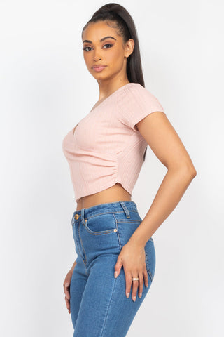 Short-sleeve V-neck Crop Top Look Up Deals