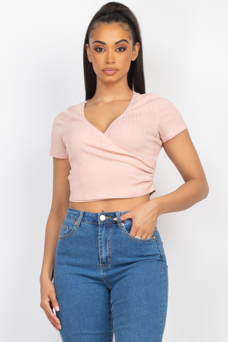 Short-sleeve V-neck Crop Top Look Up Deals