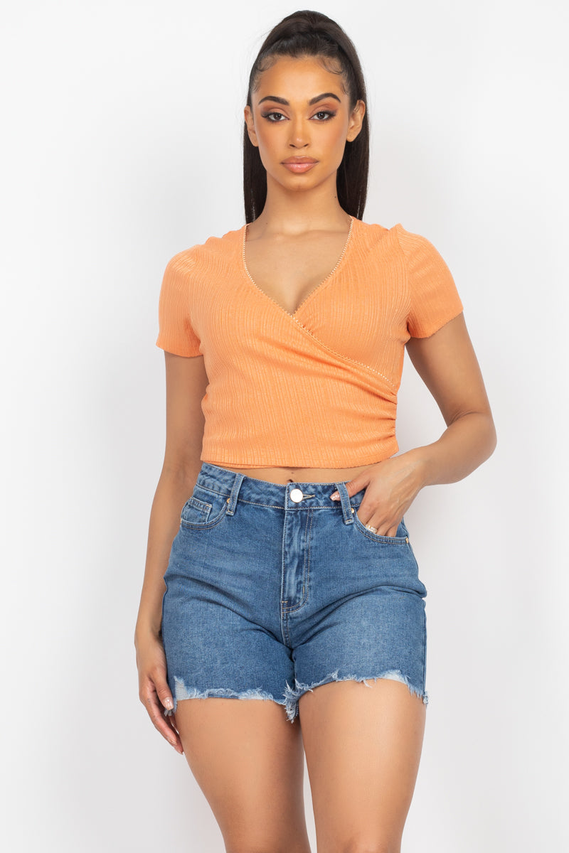 Short-sleeve V-neck Crop Top Look Up Deals