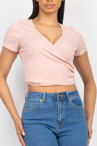 Short-sleeve V-neck Crop Top Look Up Deals