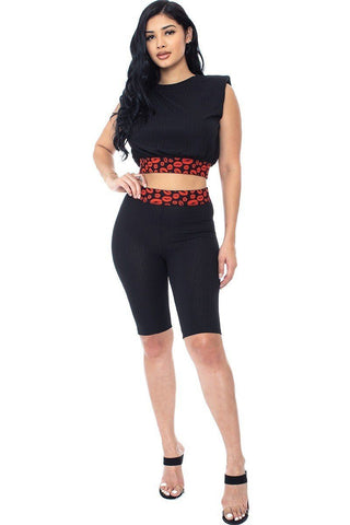 Shoulder Pad And Leopard Detailed Biker Shorts Look Up Deals