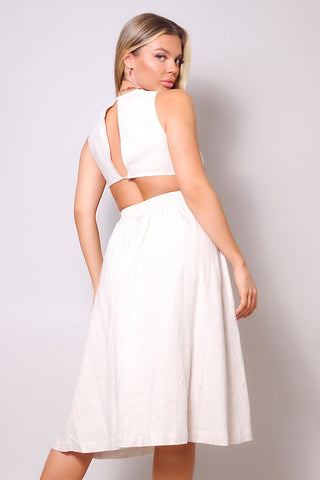 Sleeveless Back Cutout Linen Midi Dress Look Up Deals