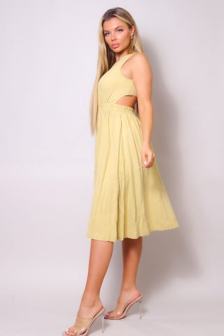 Sleeveless Back Cutout Linen Midi Dress Look Up Deals