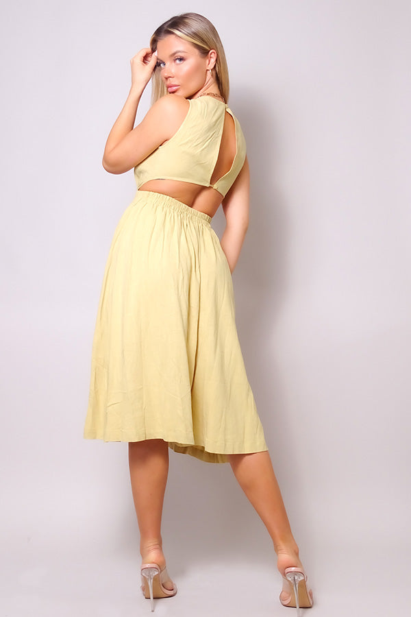 Sleeveless Back Cutout Linen Midi Dress Look Up Deals