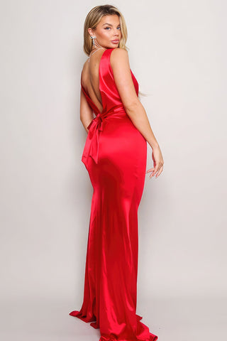 Sleeveless Deep V Low Back Bow Maxi Dress Look Up Deals