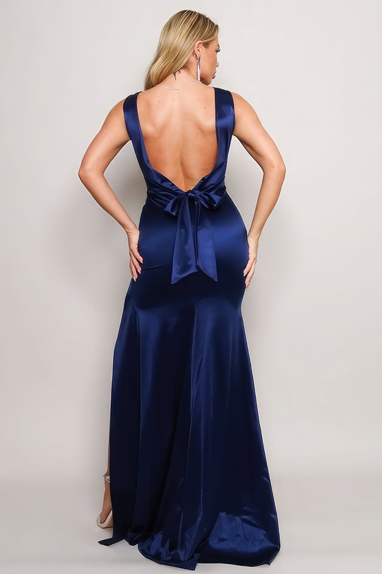 Sleeveless Deep V Low Back Bow Maxi Dress Look Up Deals