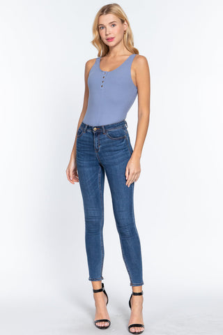 Slvless Henley Rib Knit Bodysuit Look Up Deals