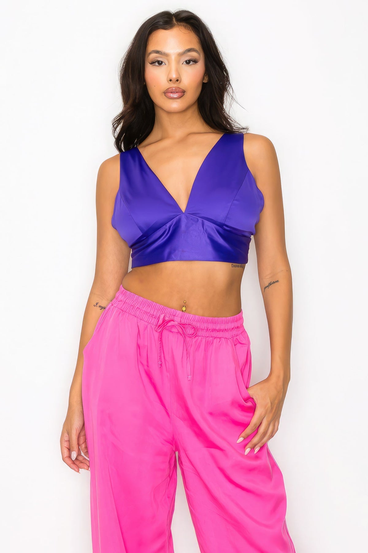 Smock V-neck Satin Bra Top Look Up Deals