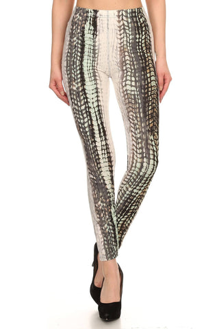 Snake Scales Printed, High Waisted Leggings In Fitted Style With Elastic Waistband Look Up Deals