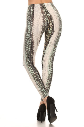 Snake Scales Printed, High Waisted Leggings In Fitted Style With Elastic Waistband Look Up Deals