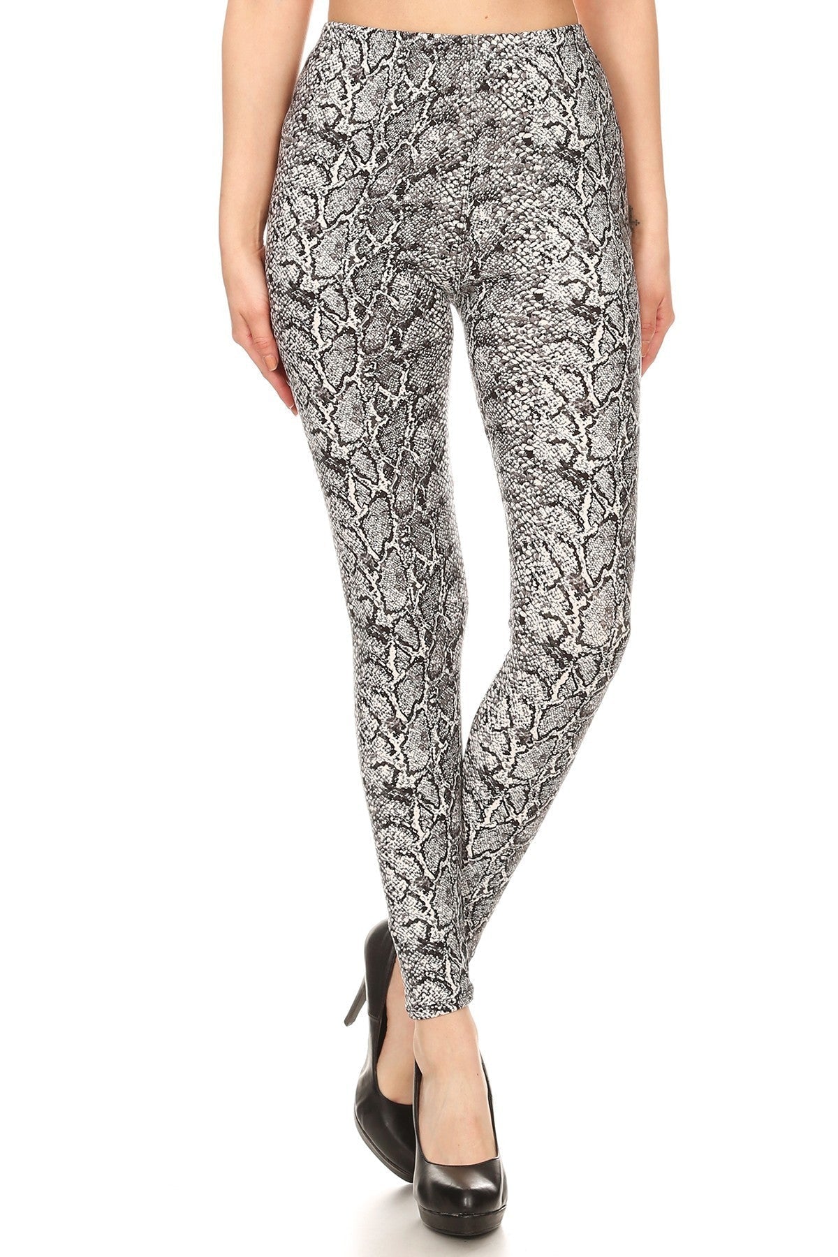 Snakeskin Print, Full Length, High Waisted Leggings In A Fitted Style With An Elastic Waistband Look Up Deals