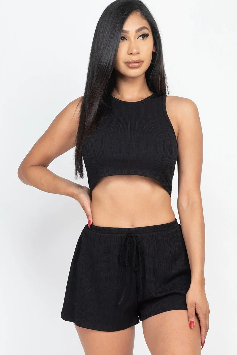 Soft Rib Crop Tank Top & Shorts Set Look Up Deals