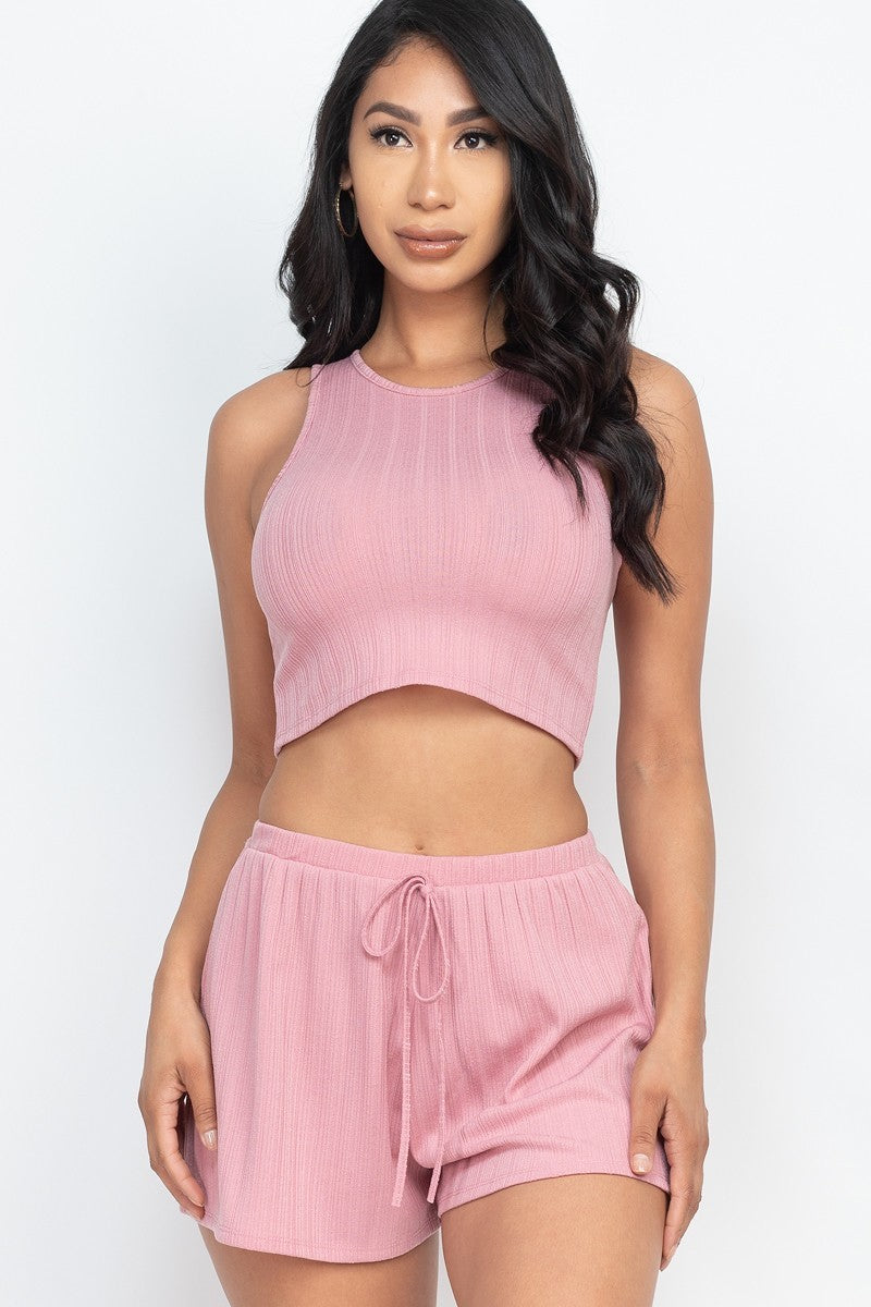 Soft Rib Crop Tank Top & Shorts Set Look Up Deals