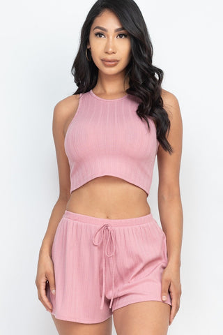 Soft Rib Crop Tank Top & Shorts Set Look Up Deals