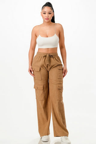 Solid Corduroy Cargo Pants Look Up Deals