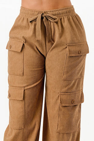 Solid Corduroy Cargo Pants Look Up Deals