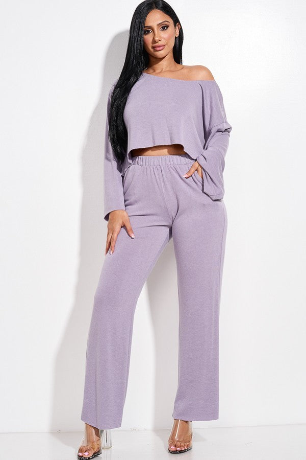 Solid French Terry Long Slouchy Long Sleeve Top And Pants With Pockets Two Piece Set Look Up Deals