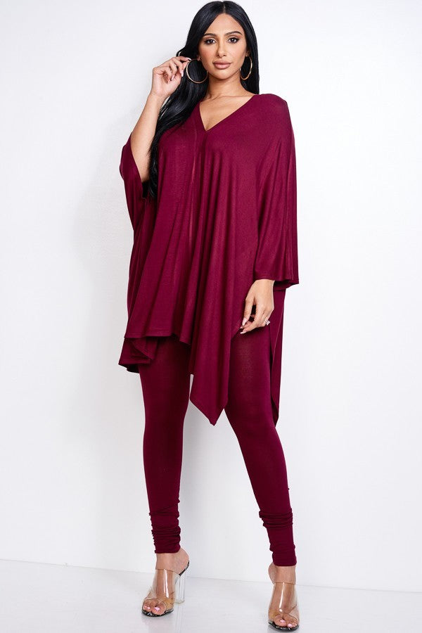 Solid Heavy Rayon Spandex Cape Top And And Leggings 2 Piece Set Look Up Deals