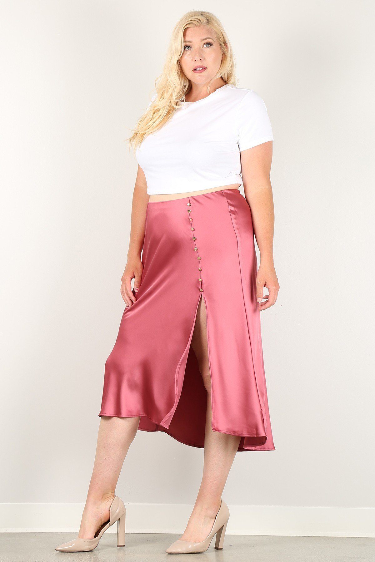 Solid High-waist Skirt With Button Trim And Side Slit Look Up Deals