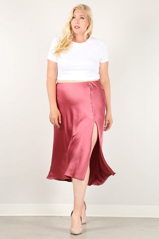 Solid High-waist Skirt With Button Trim And Side Slit Look Up Deals