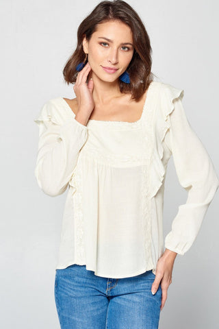 Solid Loose-fit Gauze Peasant Blouse Look Up Deals