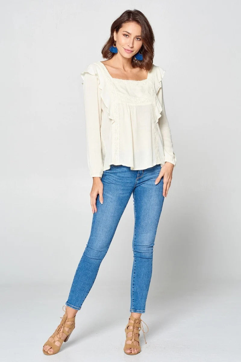 Solid Loose-fit Gauze Peasant Blouse Look Up Deals