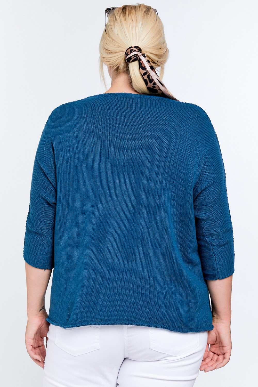 Solid Round Neck 3/4 Sleeve Sweater Top Look Up Deals