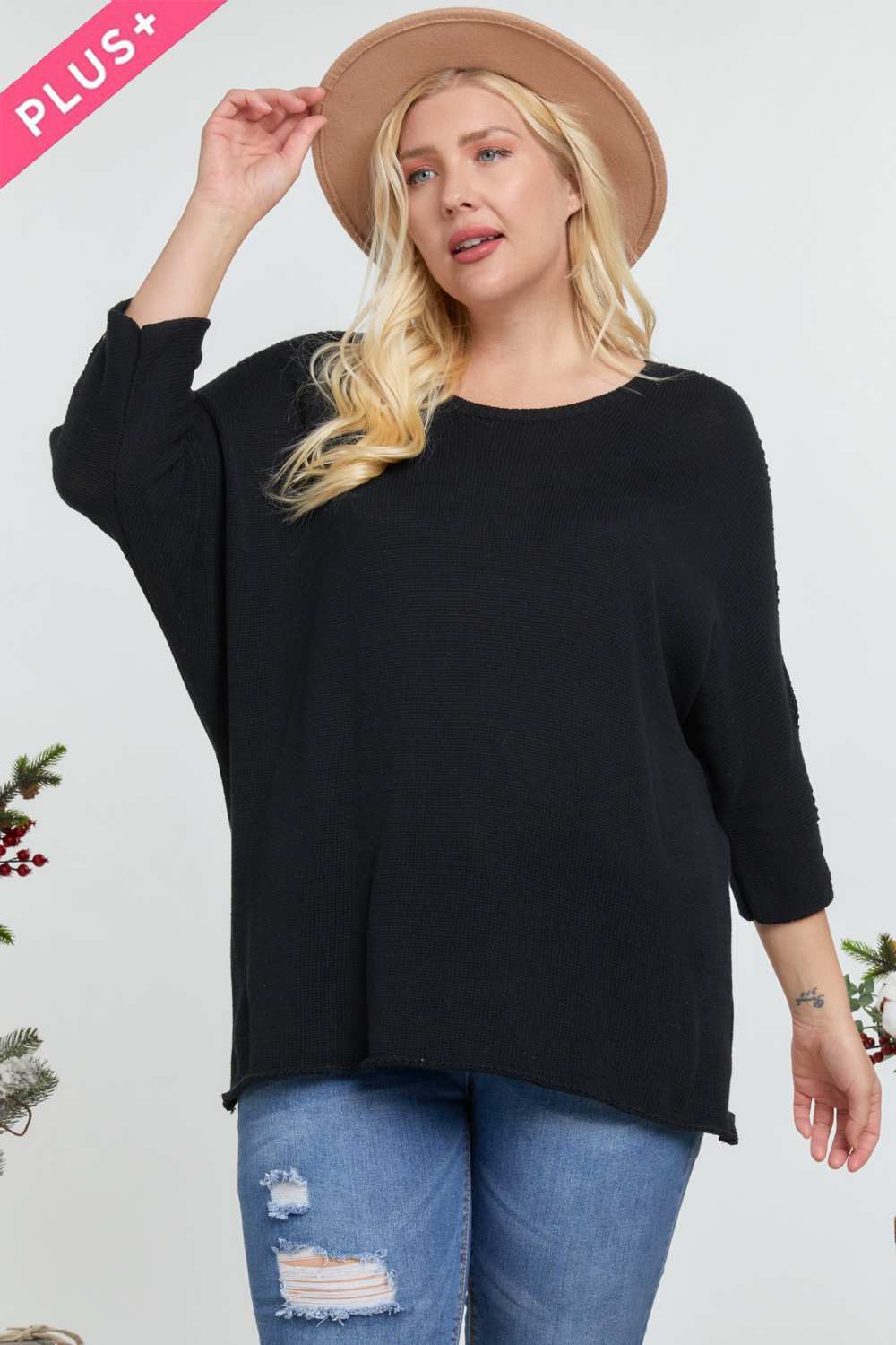 Solid Round Neck 3/4 Sleeve Sweater Top Look Up Deals