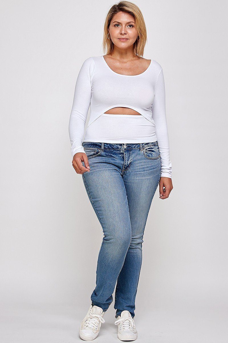 Solid Round Neck Top, With Long Sleeves, And Cut-out Detail Look Up Deals