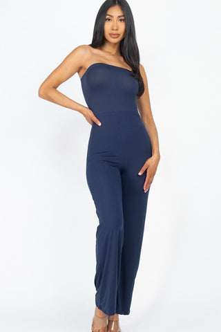 Solid Strapless Jumpsuit Look Up Deals