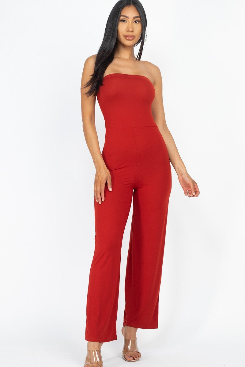 Solid Strapless Jumpsuit Look Up Deals